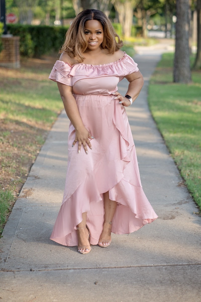 Angela Mauve Off Shoulder Ruffle Dress Angela Mauve Off Shoulder Ruffle Dress